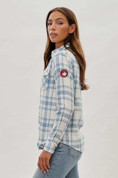 Canada Weather Gear Plaid Button Up Shirt - White - Womens Shirts & Blouses - Canada Weather Gear