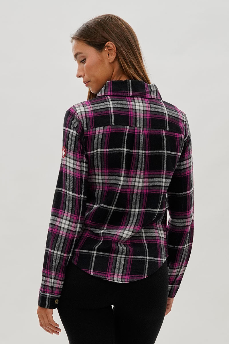 Canada Weather Gear Button Up Flannel Shirt - Black - Womens Shirts & Blouses - Canada Weather Gear