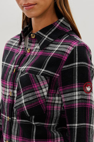Canada Weather Gear Button Up Flannel Shirt - Black - Womens Shirts & Blouses - Canada Weather Gear
