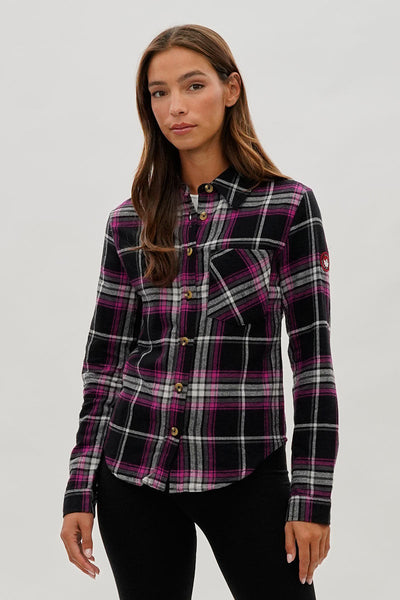 Canada Weather Gear Button Up Flannel Shirt - Black - Womens Shirts & Blouses - Canada Weather Gear