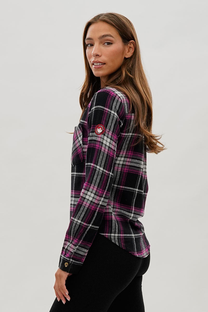 Canada Weather Gear Button Up Flannel Shirt - Black - Womens Shirts & Blouses - Canada Weather Gear
