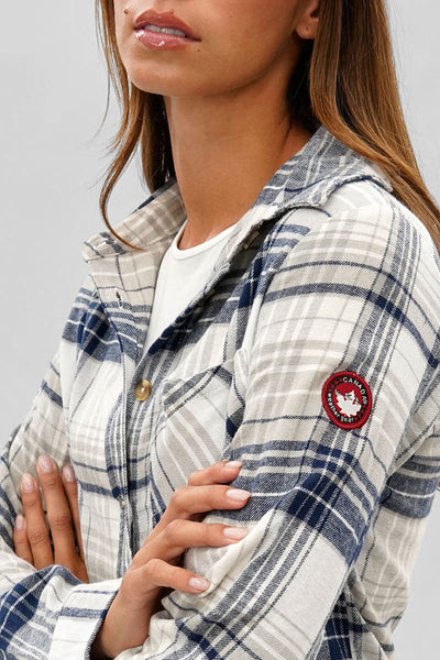 Canada Weather Gear Button Up Flannel Shirt - Grey - Womens Shirts & Blouses - Canada Weather Gear