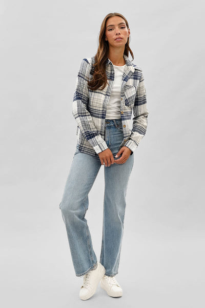 Canada Weather Gear Button Up Flannel Shirt - Grey - Womens Shirts & Blouses - Canada Weather Gear