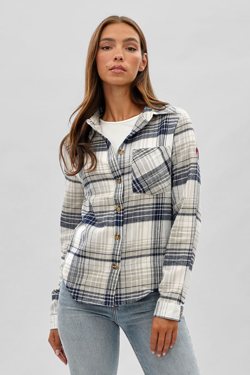 Canada Weather Gear Button Up Flannel Shirt - Grey - Womens Shirts & Blouses - Canada Weather Gear