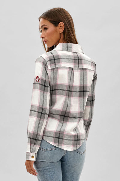 Canada Weather Gear Button Up Flannel Shirt - White - Womens Shirts & Blouses - Canada Weather Gear
