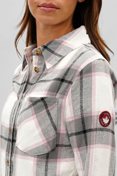 Canada Weather Gear Button Up Flannel Shirt - White - Womens Shirts & Blouses - Canada Weather Gear