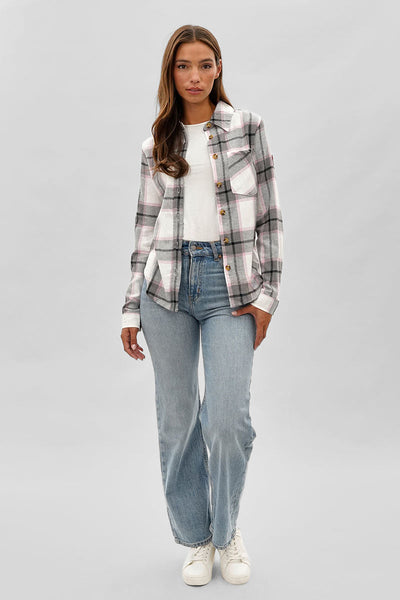 Canada Weather Gear Button Up Flannel Shirt - White - Womens Shirts & Blouses - Canada Weather Gear
