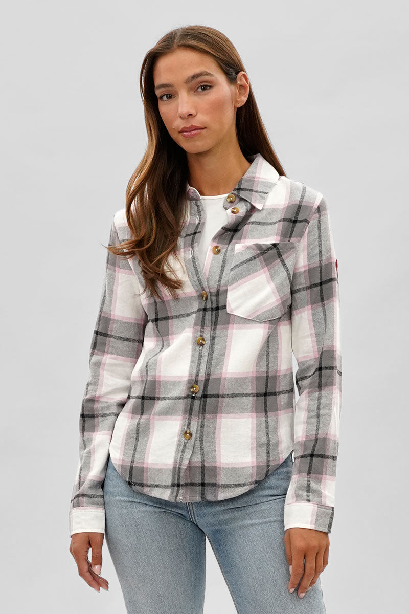 Canada Weather Gear Button Up Flannel Shirt - White - Womens Shirts & Blouses - Canada Weather Gear