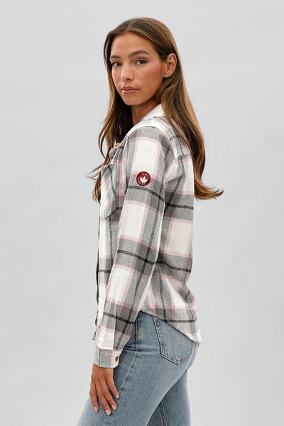 Canada Weather Gear Button Up Flannel Shirt - White - Womens Shirts & Blouses - Canada Weather Gear