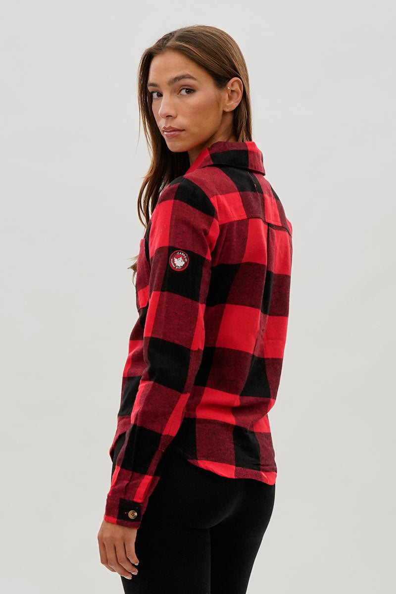 Canada Weather Gear Button Up Flannel Shirt - Red - Womens Shirts & Blouses - Canada Weather Gear