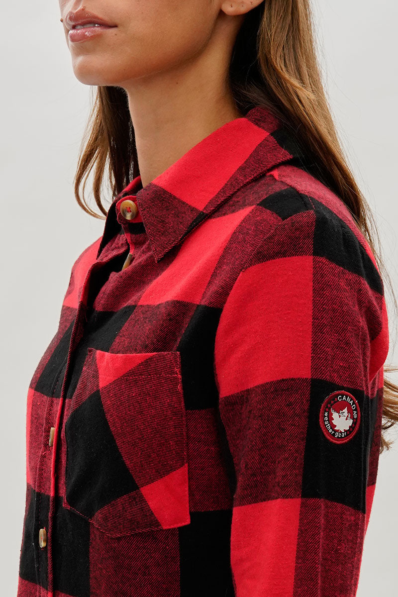 Canada Weather Gear Button Up Flannel Shirt - Red - Womens Shirts & Blouses - Canada Weather Gear