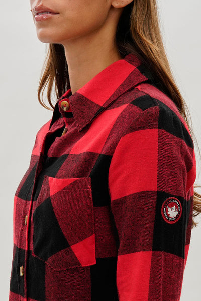 Canada Weather Gear Button Up Flannel Shirt - Red - Womens Shirts & Blouses - Canada Weather Gear