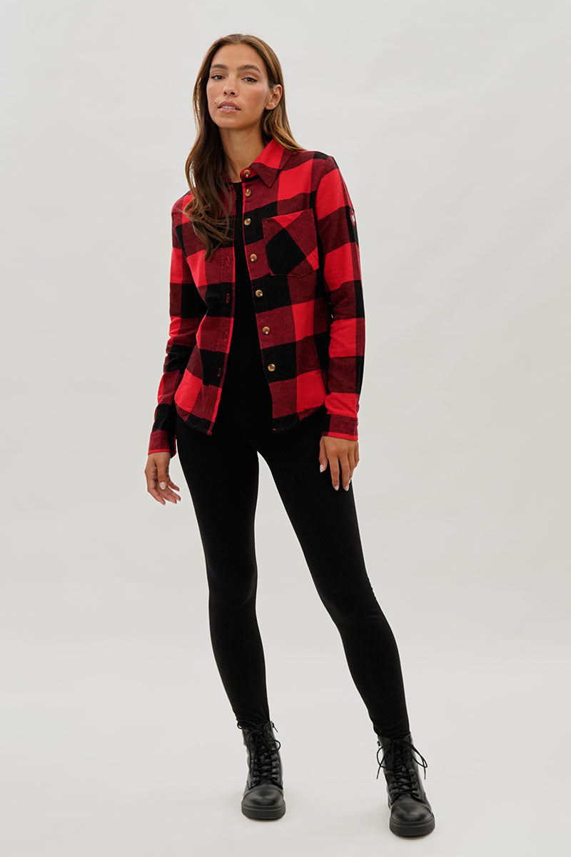 Canada Weather Gear Button Up Flannel Shirt - Red - Womens Shirts & Blouses - Canada Weather Gear