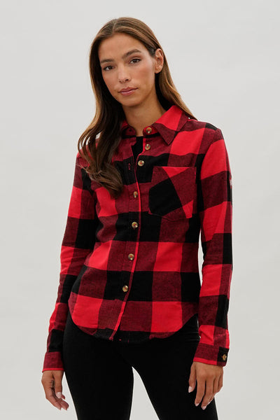 Canada Weather Gear Button Up Flannel Shirt - Red - Womens Shirts & Blouses - Canada Weather Gear