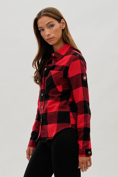 Canada Weather Gear Button Up Flannel Shirt - Red - Womens Shirts & Blouses - Canada Weather Gear