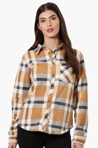 Canada Weather Gear Fleece Plaid Button Up Shirt - Beige - Womens Shirts & Blouses - Canada Weather Gear