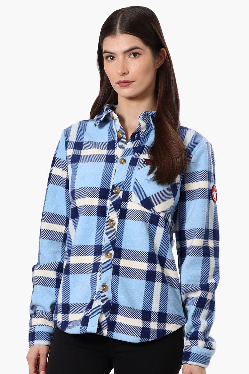 Canada Weather Gear Fleece Plaid Button Up Shirt - Blue - Womens Shirts & Blouses - Canada Weather Gear