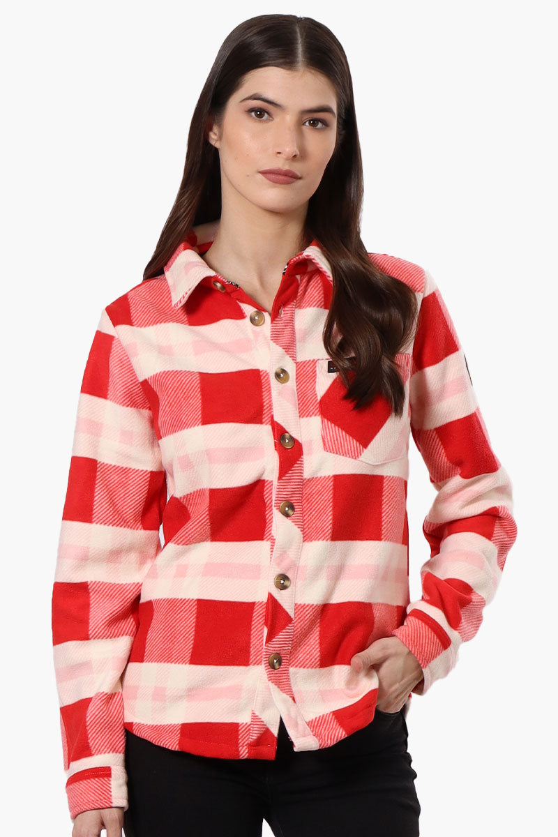 Canada Weather Gear Fleece Plaid Button Up Shirt - Red - Womens Shirts & Blouses - Canada Weather Gear