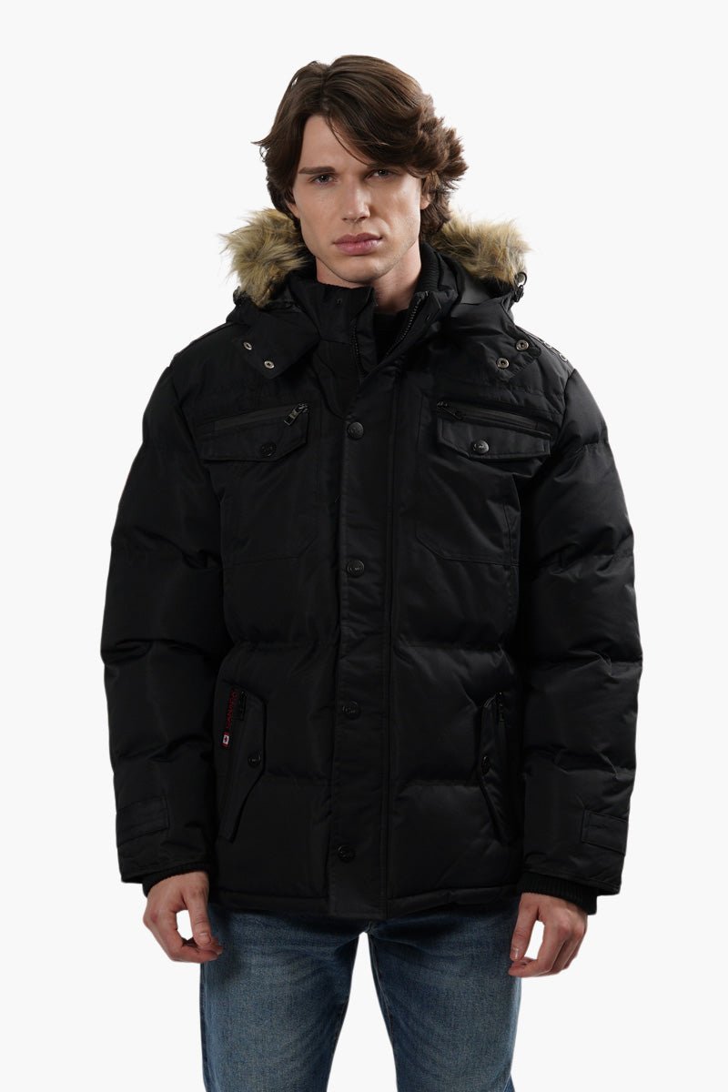 Canada Weather Gear Vegan Fur Hood Parka Jacket - Black - Mens Parka Jackets - Canada Weather Gear