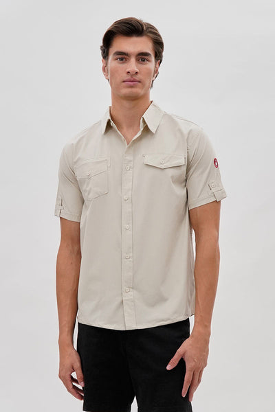 Canada Weather Gear Utility Short Sleeve Casual Shirt - Cream - Mens Casual Shirts - Canada Weather Gear