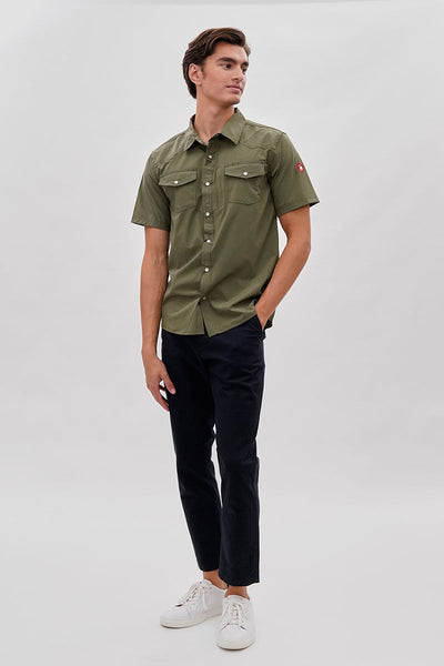 Canada Weather Gear Short Sleeve Snap Button Casual Shirt - Olive - Mens Casual Shirts - Canada Weather Gear