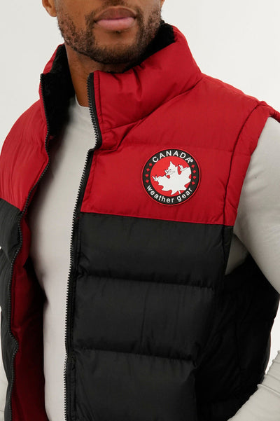 Canada Weather Gear Colour Block Puffer Vest - Red - Mens Vests - Canada Weather Gear