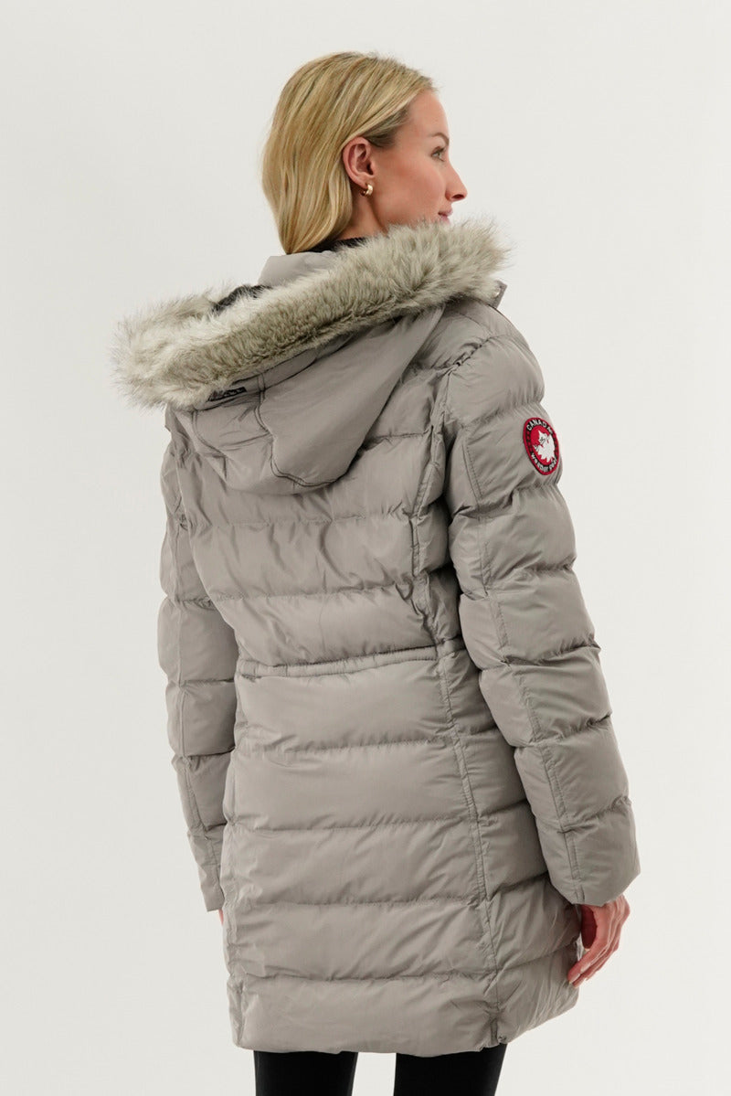 Canada Weather Gear Tie Waist Puffer Parka Jacket - Grey - Womens Parka Jackets - Canada Weather Gear