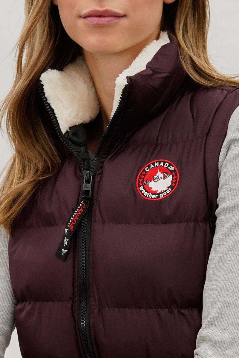 Canada Weather Gear Fleece Lined Collar Puffer Vest - Burgundy