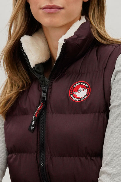 Canada Weather Gear Fleece Lined Collar Puffer Vest - Burgundy