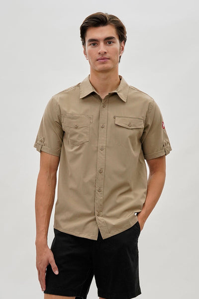 Canada Weather Gear Utility Short Sleeve Casual Shirt - Beige - Mens Casual Shirts - Canada Weather Gear