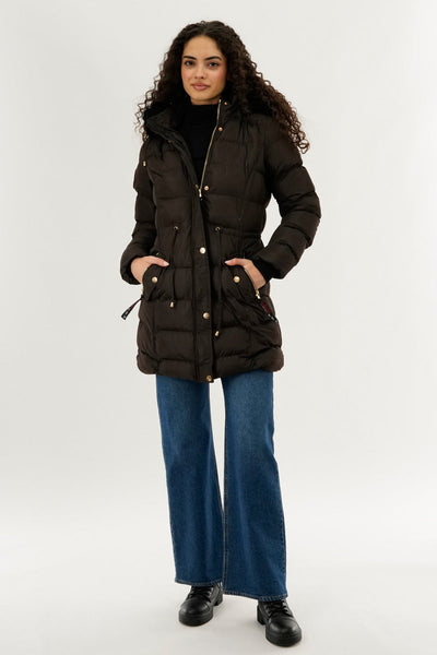 Canada Weather Gear Tie Waist Puffer Parka Jacket - Brown - Womens Parka Jackets - Canada Weather Gear