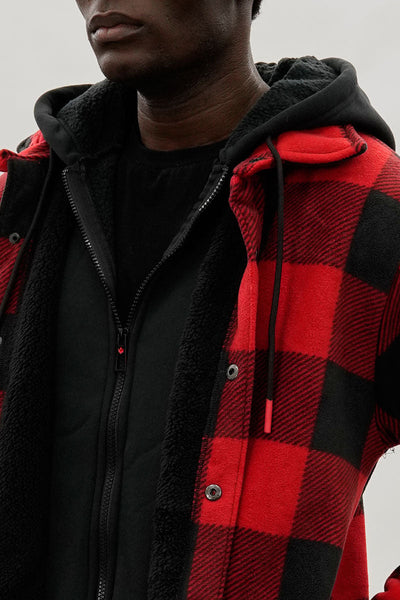 Canada Weather Gear Plaid Sherpa Lined Lightweight Jacket - Red