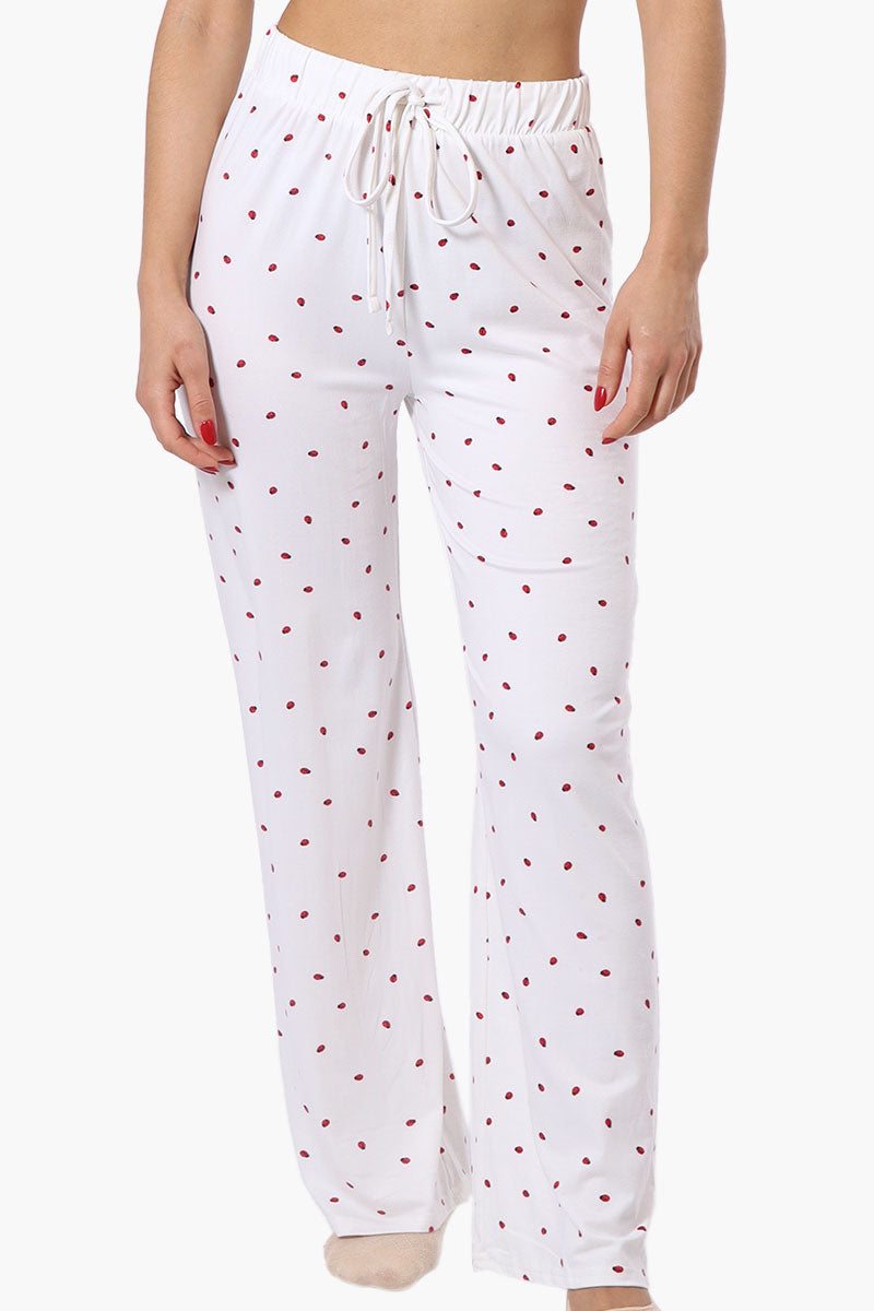 Canada Weather Gear Ladybug Pattern Wide Leg Pajama Pants - White - Womens Pajamas - Canada Weather Gear