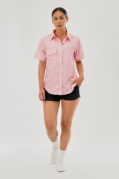 Canada Weather Gear Short Sleeve Button Up Utility Shirt - Pink - Womens Shirts & Blouses - Canada Weather Gear