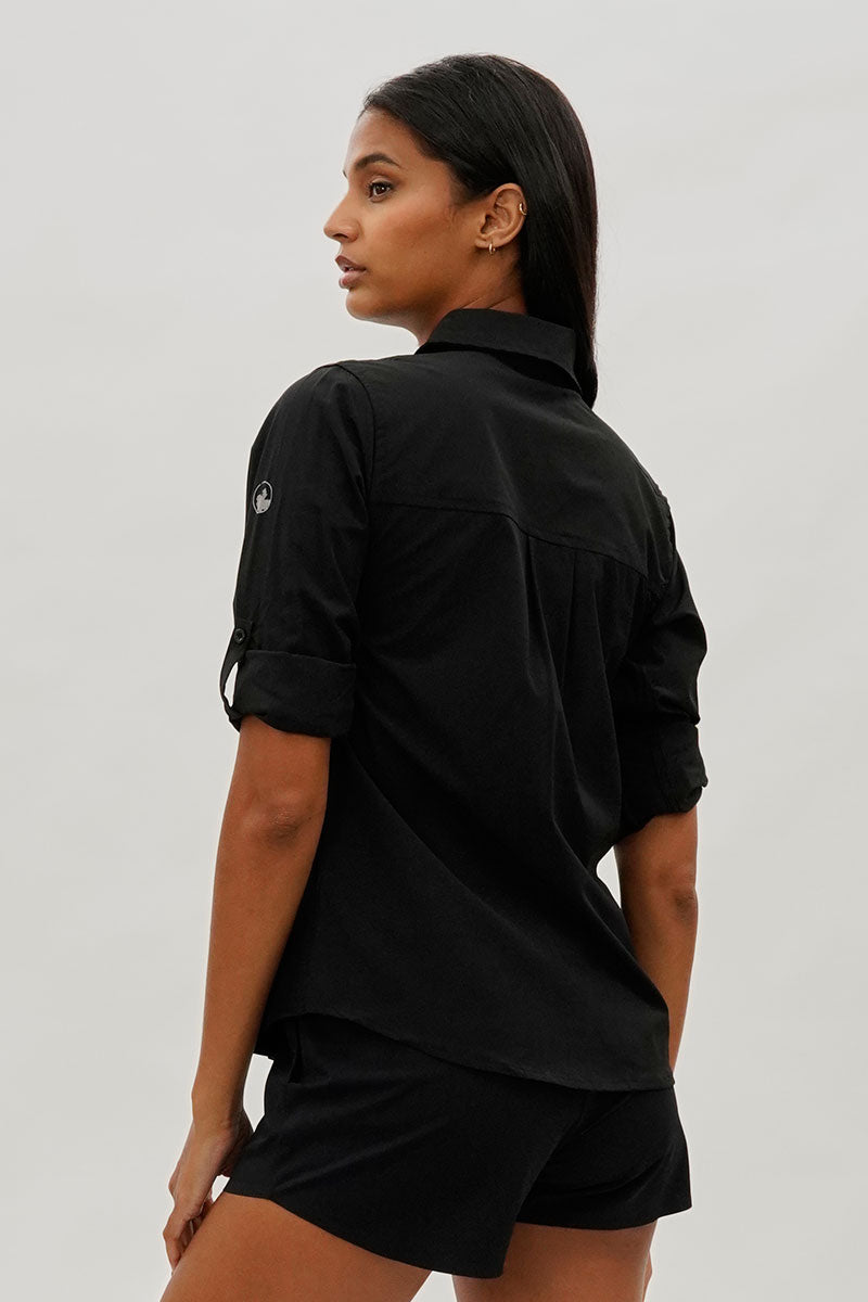 Canada Weather Gear Button Up Utility Shirt - Black - Womens Shirts & Blouses - Canada Weather Gear