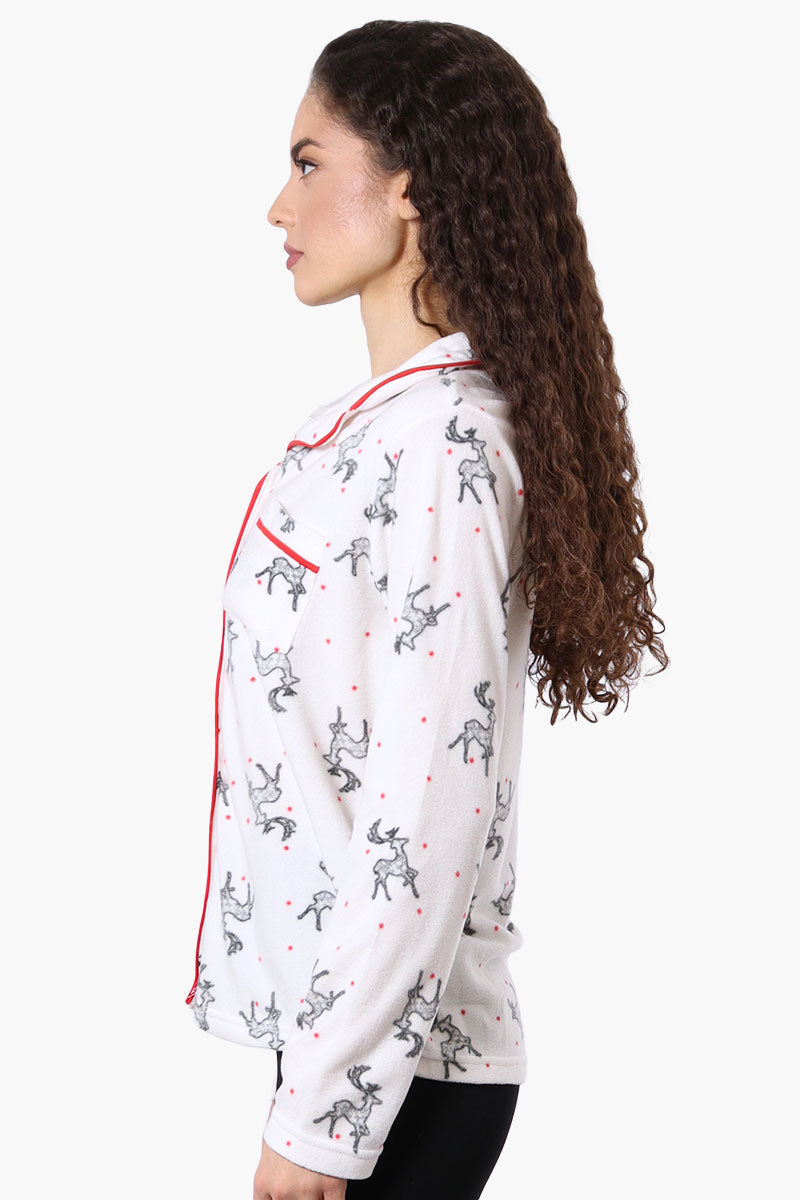 Canada Weather Gear Button Down Reindeer Pattern Pajama Top - White - Womens Pajamas - Canada Weather Gear