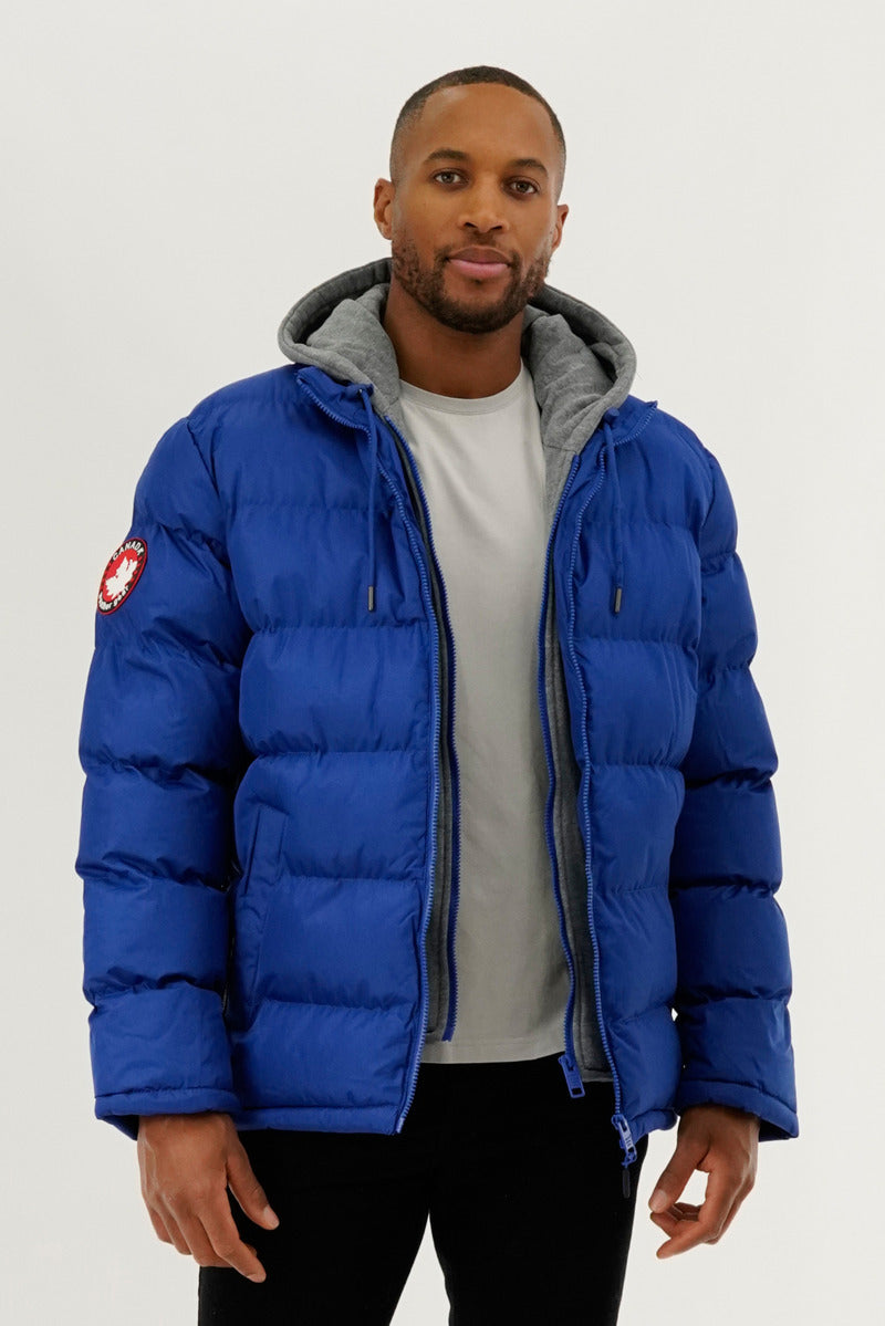Canada Weather Gear Fleece Hood Puffer Bomber Jacket - Blue - Mens Bomber Jackets - Canada Weather Gear