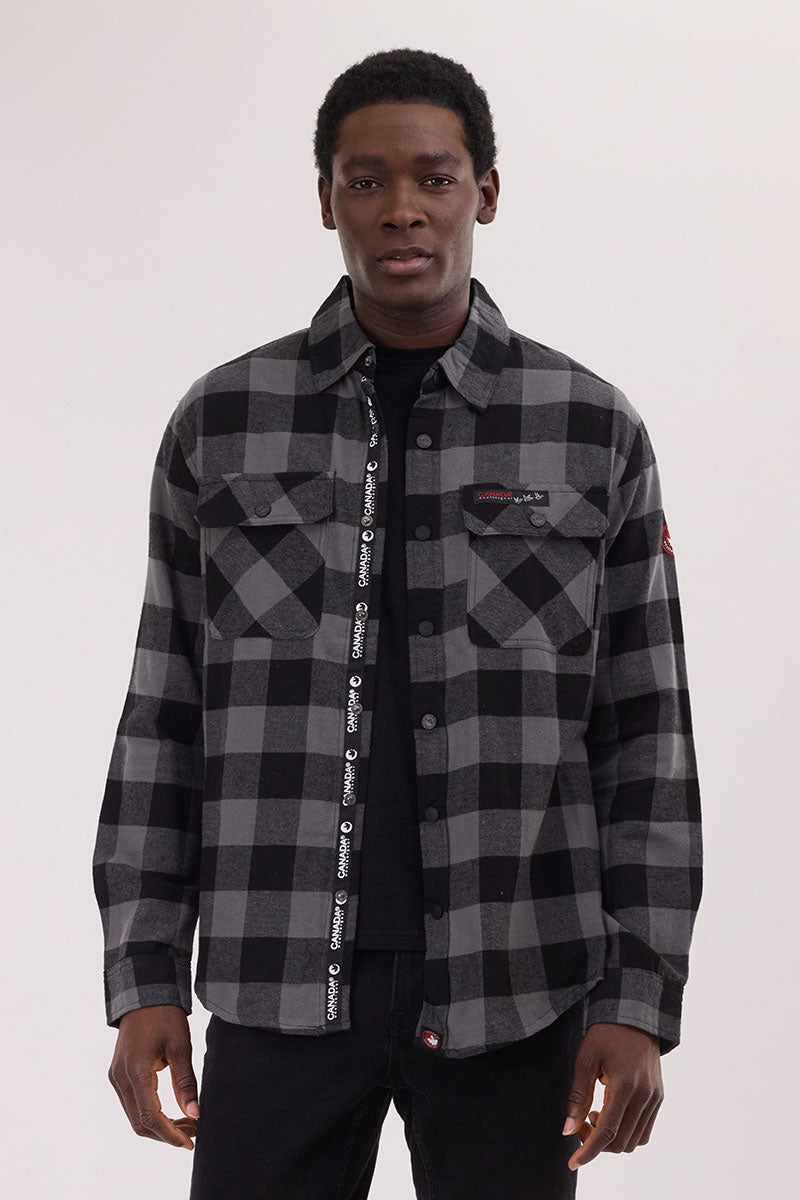 Canada Weather Gear Plaid Button Up Casual Shirt - Black