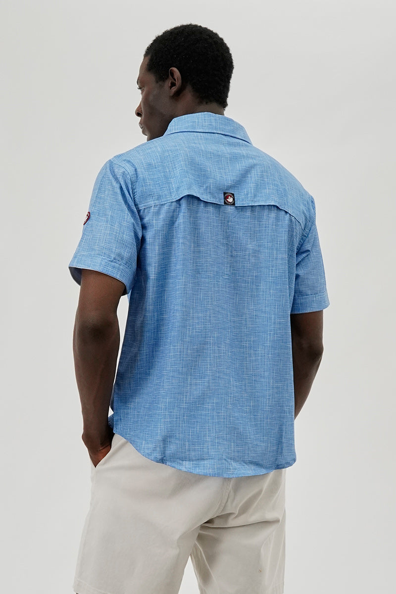 Canada Weather Gear Short Sleeve Button Up Casual Shirt - Blue - Mens Casual Shirts - International Clothiers