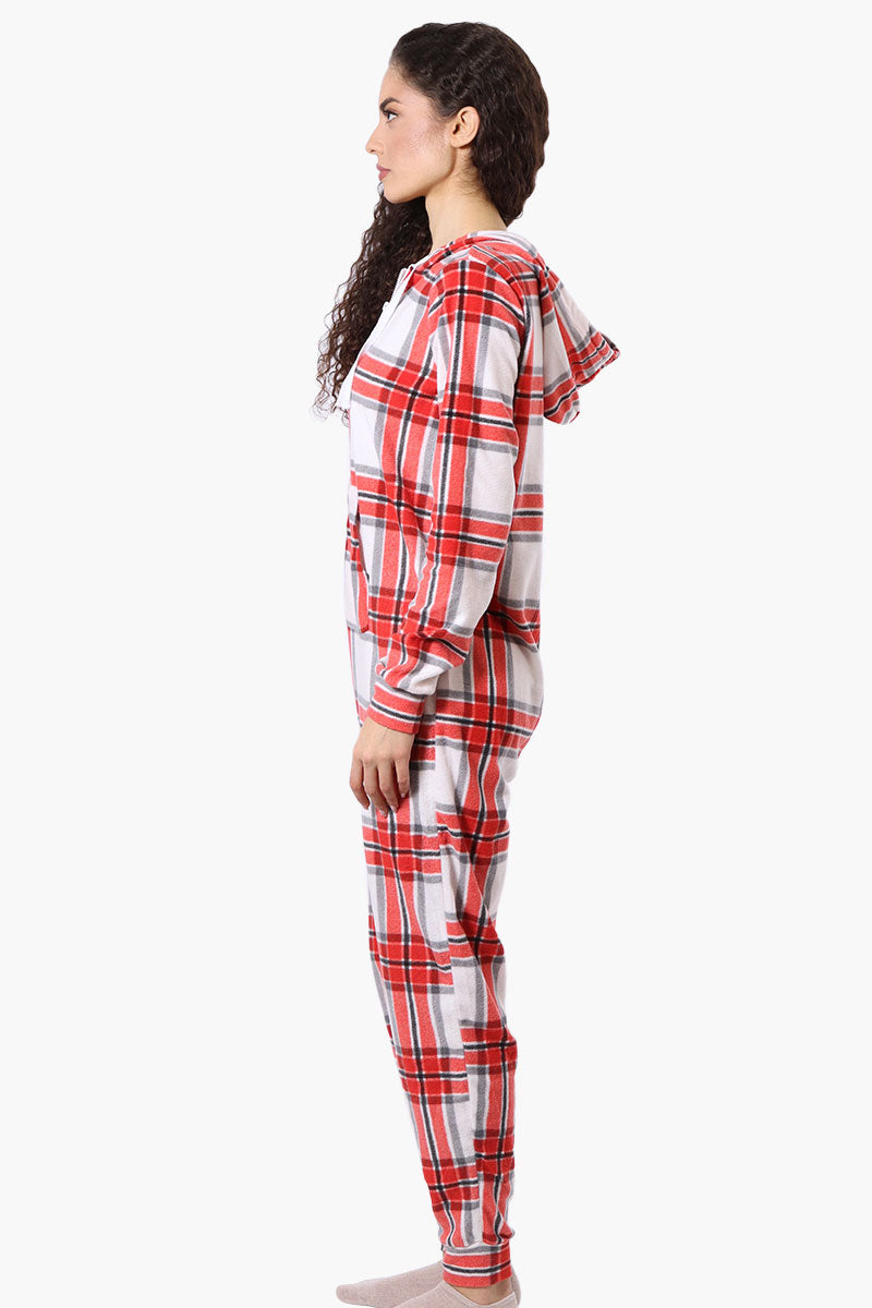 Canada Weather Gear Hooded Plaid Fleece Onesie - White - Womens Onesies - Canada Weather Gear