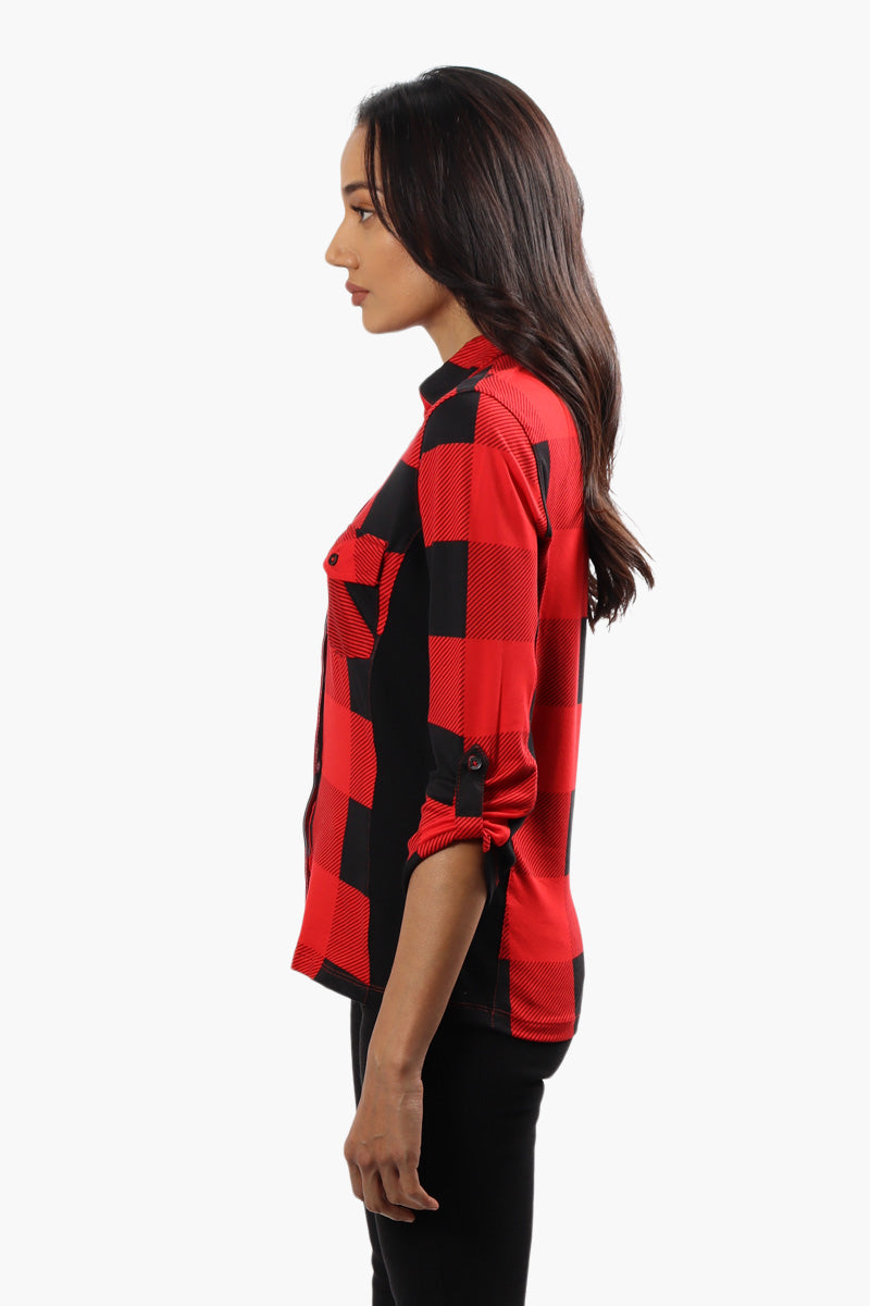 Canada Weather Gear Plaid Ribbed Insert Shirt - Red - Womens Shirts & Blouses - Canada Weather Gear