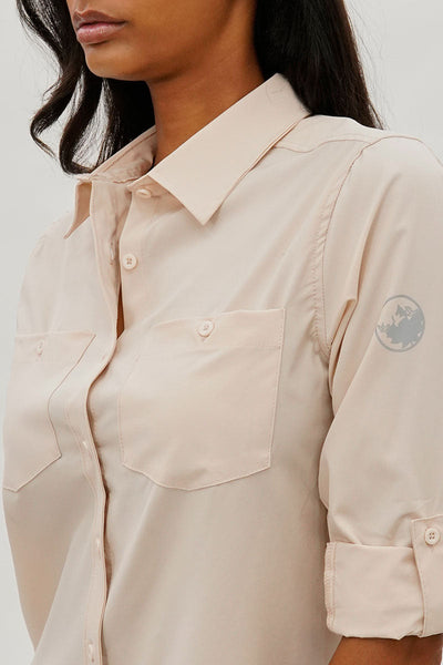 Canada Weather Gear Button Up Utility Shirt - Beige - Womens Shirts & Blouses - Canada Weather Gear
