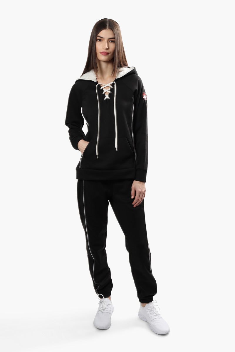 Canada Weather Gear Sherpa Lined Lace Up Hoodie - Black - Womens Hoodies & Sweatshirts - Canada Weather Gear