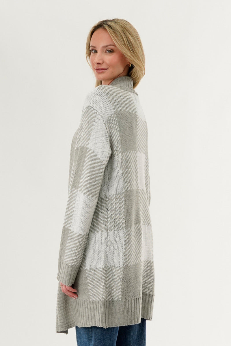 Canada Weather Gear Plaid Fold Over Wrap Cardigan - Grey - Womens Cardigans - Canada Weather Gear