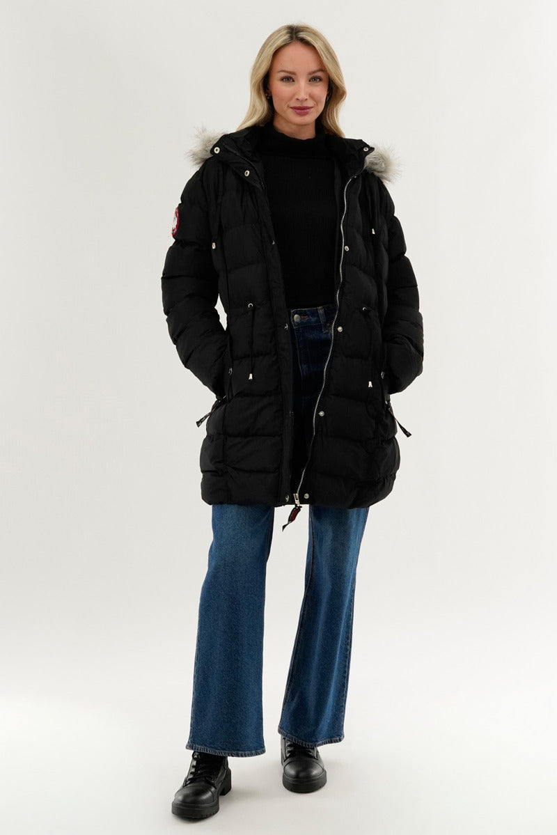 Canada Weather Gear Tie Waist Puffer Parka Jacket - Black - Womens Parka Jackets - Canada Weather Gear