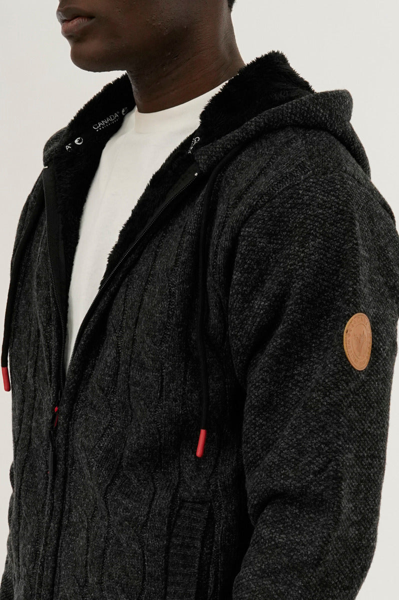 Canada Weather Gear Cable Knit Zip Up Hoodie - Grey - Mens Hoodies & Sweatshirts - Canada Weather Gear