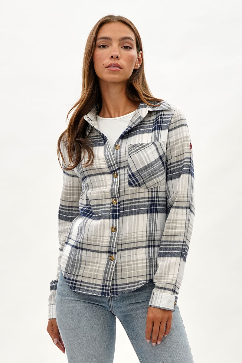 Canada Weather Gear Button Up Flannel Shirt - Grey - Womens Shirts & Blouses - Canada Weather Gear