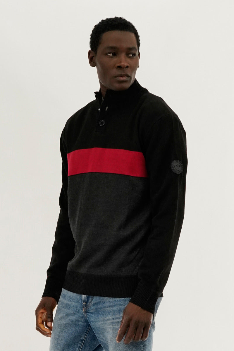 Canada Weather Gear Button Up Colour Block Pullover Sweater - Red - Mens Pullover Sweaters - Canada Weather Gear