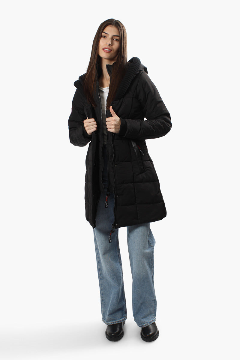 Canada Weather Gear Solid Ribbed Hood Parka Jacket - Black - Womens Parka Jackets - Canada Weather Gear