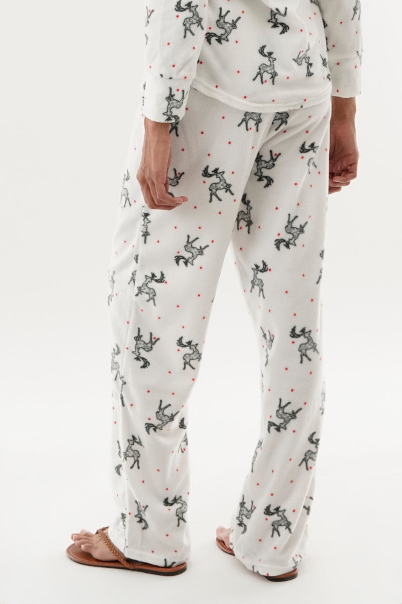 Canada Weather Gear Reindeer Print Wide Leg Pajama Pants - White - Womens Pajamas - Canada Weather Gear
